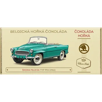 Čokoláda Čokoláda RETRO 100 g Škoda FELICIA (1961) hořká (dark chocolate RETRO, škoda FELICIA, belgian chocolate)