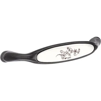 Nábytkové kování TULIP Úchytka Margarita 128 hnědá/porcelán/motív (TULIP Úchytka Margarita 128 hnědá/porcelán/motív)