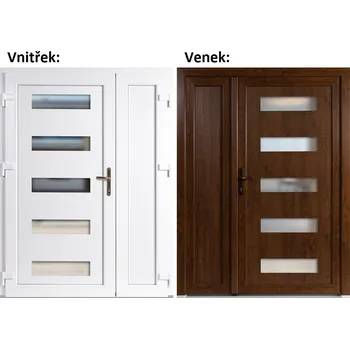 Vchodové dveře Dvoukřídlé vchodové dveře plastové Soft 6300+Panel Plný, Zlatý dub/bílá, 130x200 cm, levé