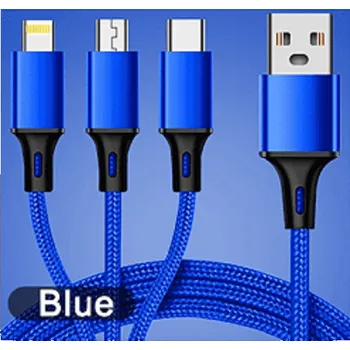 Datový kabel dobirkov.cz 3v1 Nabíjecí kabel USB-C, MicroUSB, Lightning USB - 6A, 100W, 1,2m Barva: Modrá