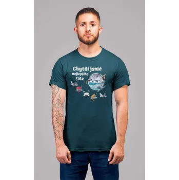 Pánské oblečení Pánské tričko Chytili jsme nejlepšího tátu Barva: Petrolejová modrá, Velikost: XS