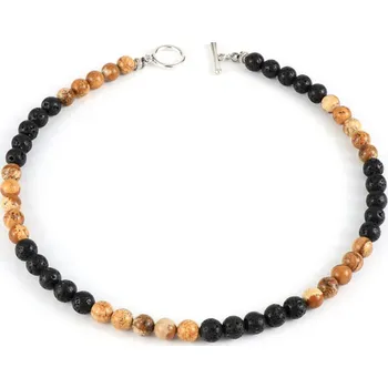 Náhrdelník B-TOP Módní pánský náhrdelník z přírodních korálků - hnědá/ černá