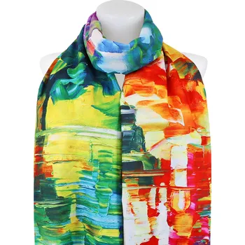 Šátek Dámský oboustranný obdélníkový šál 3130-10 malba, městské zátiší - abstrakce 7200681-23