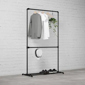 Šatní skříň Walteco FREJA I - Stojan na šaty Rusticline s tyčí na boty, volně stojící, 1100x1810mm