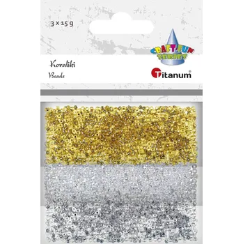 Dětské navlékací korálky Korálky mini plast., ROKAJL, bílé, zlaté, stříbrné, 3x15g/bal