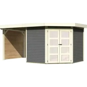 Zahradní stavba dřevěný domek KARIBU GOLDENDORF 5 + přístavek 240 cm včetně zadní a boční stěny (78253) terragrau