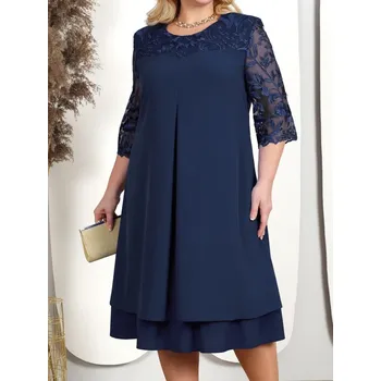 Dámské šaty Elegantní dámské letní šaty z šifonu (plus size XL -5XL) Barva: námořnická modrá, Velikost: 4XL