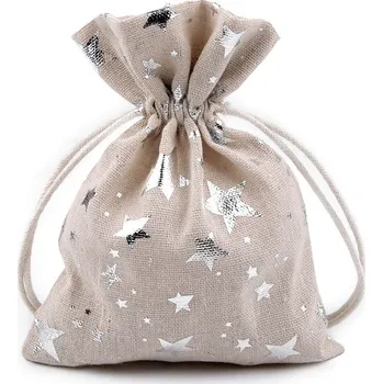 Dárková taška Dárkový pytlík hvězdy metalické 13x18 cm lněný