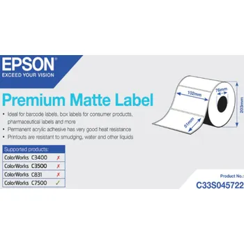 Samolepící etiketa Epson C33S045722 Premium Matte, pro ColorWorks, 102x51mm, 2310ks, bílé samolepicí etikety