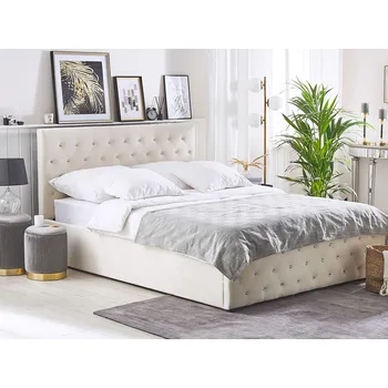 Postel Postel béžová sametové čalounění 160 x 200 cm manželská postel s úložným prostorem prošívané čelo ložnice Beliani