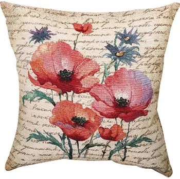 Dekorativní polštářek Dekorační polštář vlčí máky s chrpou, 45x45 cm