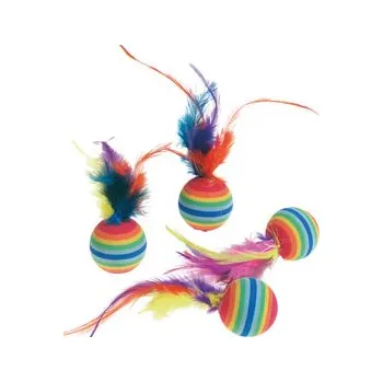 Hračka pro kočku Hračka pro kočku Míčky s pérky duhové FL 4ks