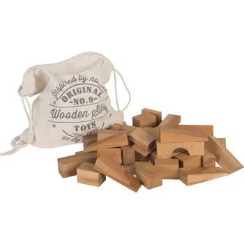 Výuková hračka Wooden Story Kostky v bavlněném pytli XL - 50 ks - Přírodní