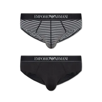 Slipy Pánské slipy 2PACK 111733 3F542 16844 černošedé s proužkem - Emporio Armani M