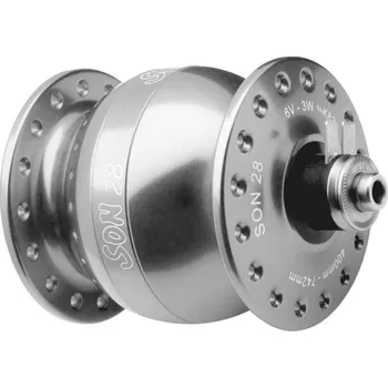 Cyklosvítilna Son 28 dynamo na kolo stříbrná 32d, V-brzdy