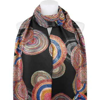 Šátek Dámský teplý obdélníkový šál 3015-42 abstraktní kolečka se zlatou nitkou, černé barvy 7200558