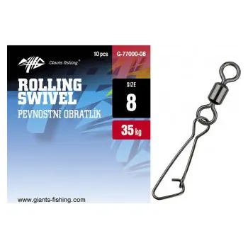 Giants fishing Pev. obratlík s karabinkou Rolling Swivel with Hooked Snap 10ks