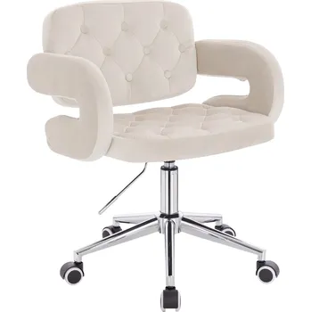 Otočné křeslo Ardal velur na stříbrné podstavě s kolečky - krémová