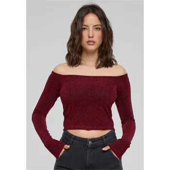 Dámské tričko Ladies Off Shoulder Glitter Longsleeve - burgundy 4XL