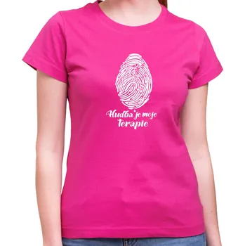 Tričko - Hudba je moje terapie, Barva látky růžová , Střih Dámsky, Velikost M