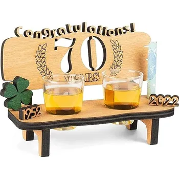 Sklenice Dřevěná lavice s panáky 70. let