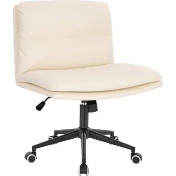 Křeslo Otočné křeslo ekokůže Nappa na černé podstavě s kolečky - krémová