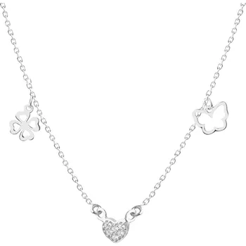 Náhrdelník Stříbrný náhrdelník se zirkony - srdce, čtyřlístek, motýl - AP536-7686
