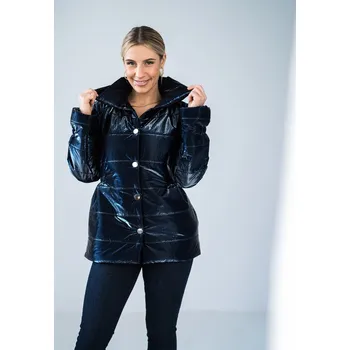 Dámská bunda Tmavě modrá lesklá prošívaná bunda M933 granat Velikost: S/M