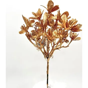 umělá květina Květinový svazek, větvička, LÍSTKY, měděné, 24 cm, 1 kus