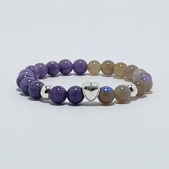 Náramek Damský náramek z minerálů 8 mm - šedý achát a lеvandulový nefrit