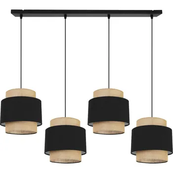Závěsné svítidlo Boho, 4x jutové/černé textilní stínítko