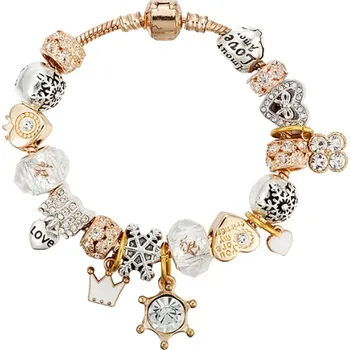 Náramek B-TOP Módní pozlacený náramek s korálky a vločkami