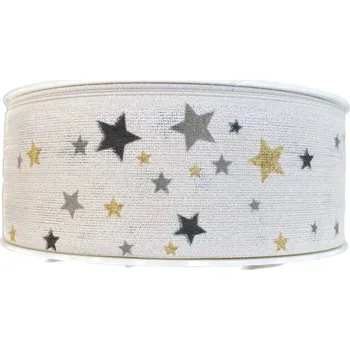 Stuha Stuha vánoční CELESTIAL WHITE 40mm x 20m ( 8,-Kč/m) (Vánoční stuha bavlněná, oboustranný potisk, s drátkem v lemu)