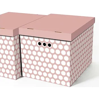 Úložný box Dekorativní kartonová krabička BÍLÉ TEČKY RŮŽOVÉ POZADÍ XL úložný box 42x32x32cm (Dekorativní krabice. Box je vyroben z pevné lepenky a hodí se ideálně k přechovávání různých předmětů jako je oblečení, hračky, knihy a jiné drobnosti. Díky dekorativnímu po