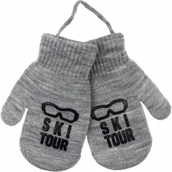 Rukavice YO! Zimní chlapecké rukavičky se šňůrkou Ski tour - šedé 12 cm (2-4 roky)