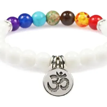 Náramek Blingstar Náramek čakrový - Óm Hindu - bílý - čakry 2346 korálky