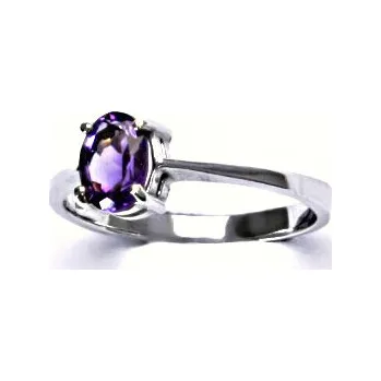 Prsten Stříbrný prsten zirkon ametyst - T1246 (Stříbrný prsten se zirkonem ametystem 7x5 mm)