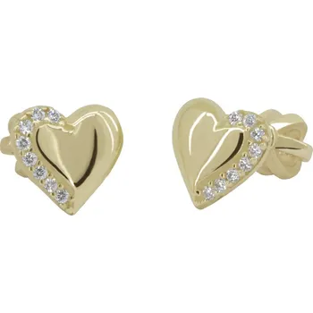 Náušnice Náušnice ze žlutého zlata ve tvaru srdce se zirkony, 1.81 g,