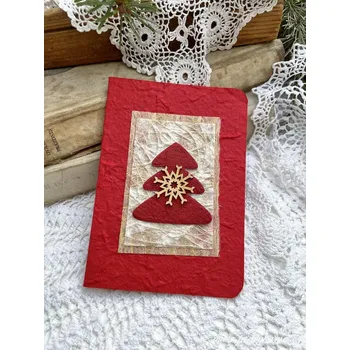 Pod Rukama Přání z ručního papíru - vanoční stromek mix Barevnost: červená