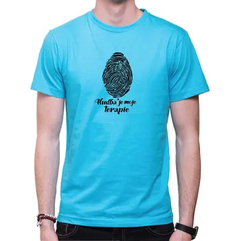 Pánské tričko Tričko - Hudba je moje terapie, Barva látky tyrkysová modrá, Střih Pánsky/UNISEX, Velikost Dětské 110 cm/4léta