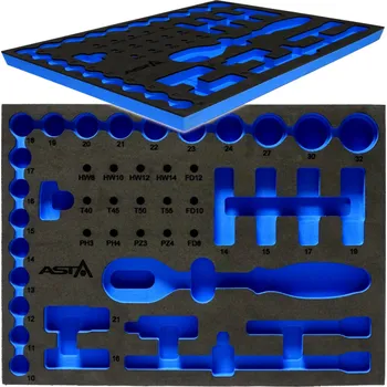 ASTA Pěnová vložka EVA pro vozík na nářadí, pro ráčnu, nástavce, nástrčky (10-32mm) a redukce, bity atd.