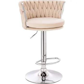 Barová židle Barová židle velur Glamour na stříbrném talíři - krémová