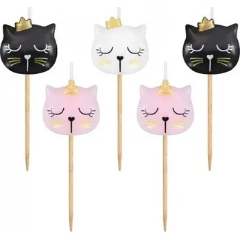 Party dekorace Svíčky na dort s kočkami - sada 5 ks