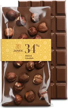 Čokoláda Čokoládovna Janek Mléčná čokoláda  s lískovými ořechy 34 % 105 g