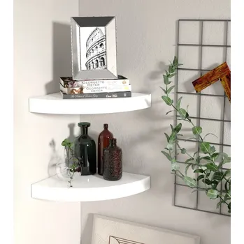 Nábytek vidaXL Nástěnné rohové police 2 ks 25 x 25 x 3,8 cm MDF [323890] Barva: bílá s vysokým leskem