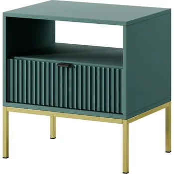 Noční stolek PIASKI Noční stolek - NOVA S54, tmavě zelená Nožky: zlaté, Barva úchytky: černá