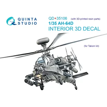 Plastikový model Quinta studio 1/35 AH-64D 3D-Print.&col.Interior (TAKOM) w/ 3D