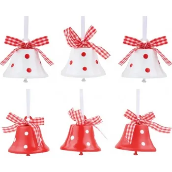 Zvonky na zavěšení červenobílé s puntíky 4,5 cm, 6 ks