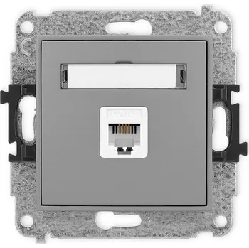 Elektrická zásuvka KARLIK Telefonní zásuvka 1x RJ11, 4 pinový, bez popisového pole Barva: Matná šedá