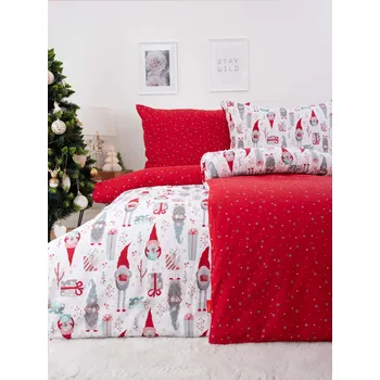 Skřítci s dárečky vánoční bavlněné povlečení 140 x 200, 70 x 90 cm zipový uzávěr Povlečení Skřítci s dárečky vánoční bavlněné povlečení 140 x 200, 70 x 90 cm zipový uzávěr